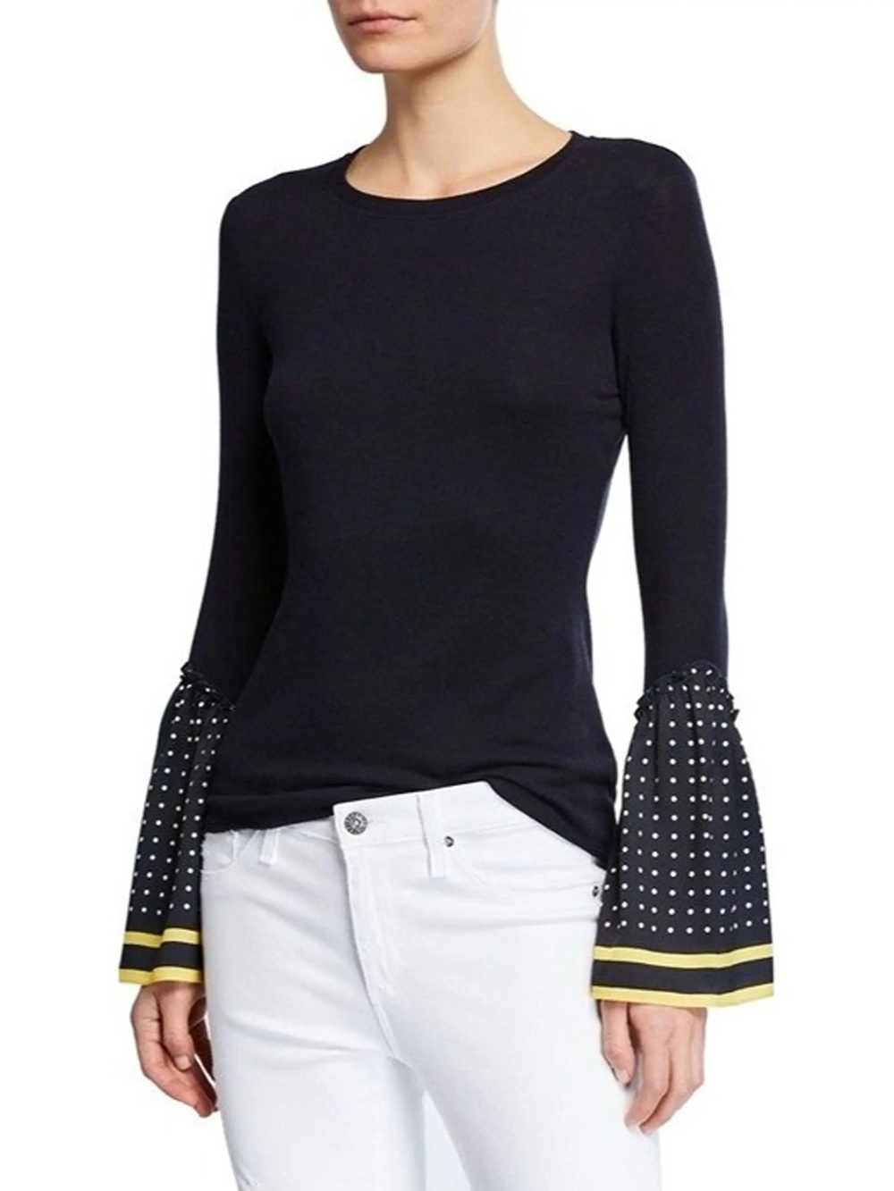 Bailey 44 Bell Sleeve Crew Neck T-Shirt with Polka Dot Trim Small